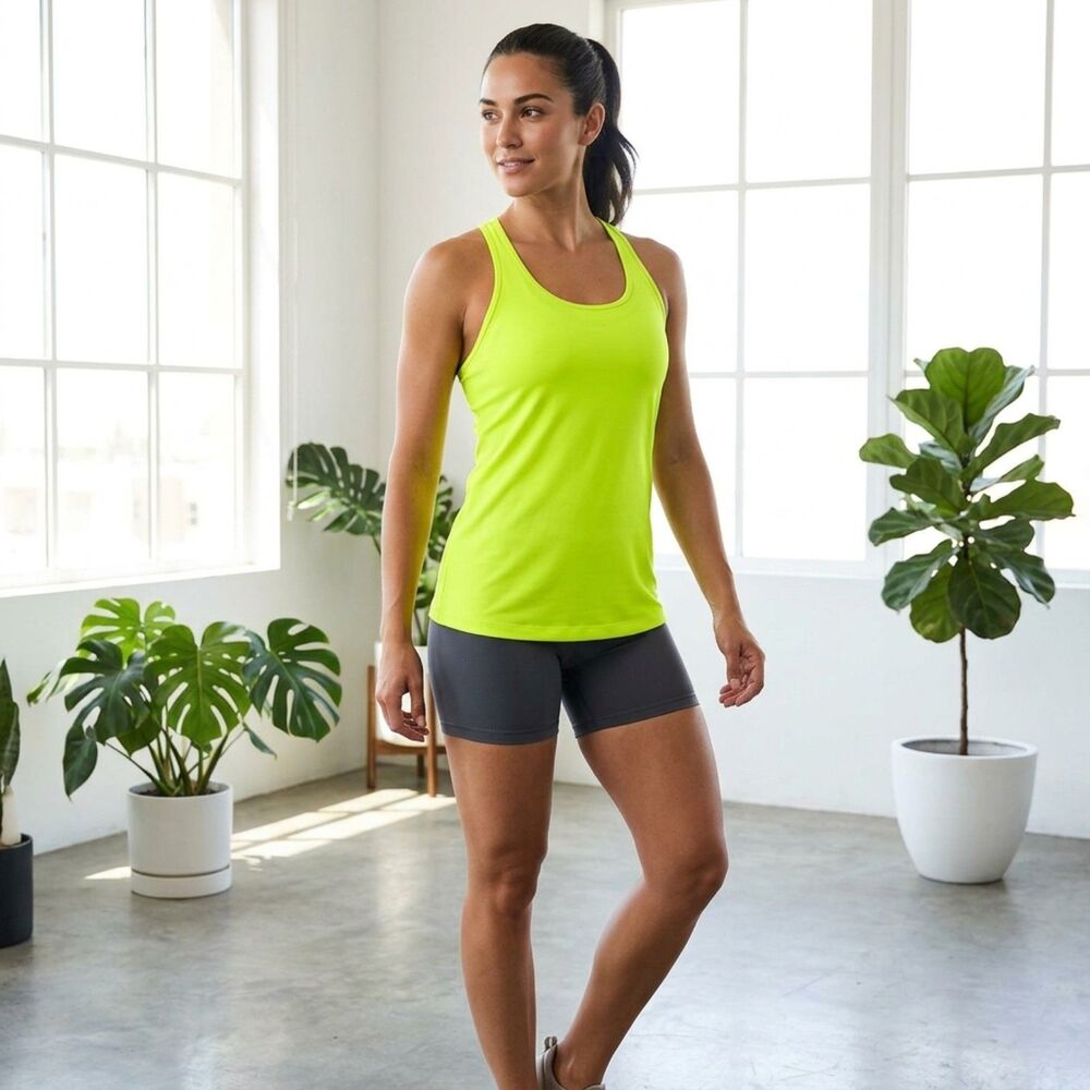 Nike Womens L Neon Lime Green Racerback Tank Top Athletic Workout Shirt